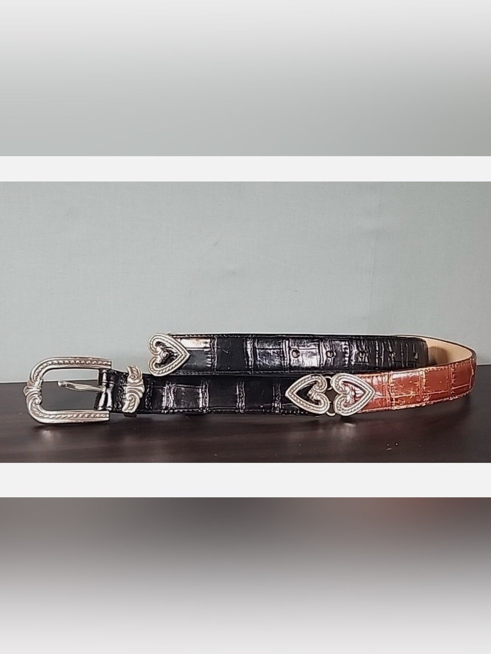 LNeW Brighton crocodile leather belt 2 tone blk/brn sz L